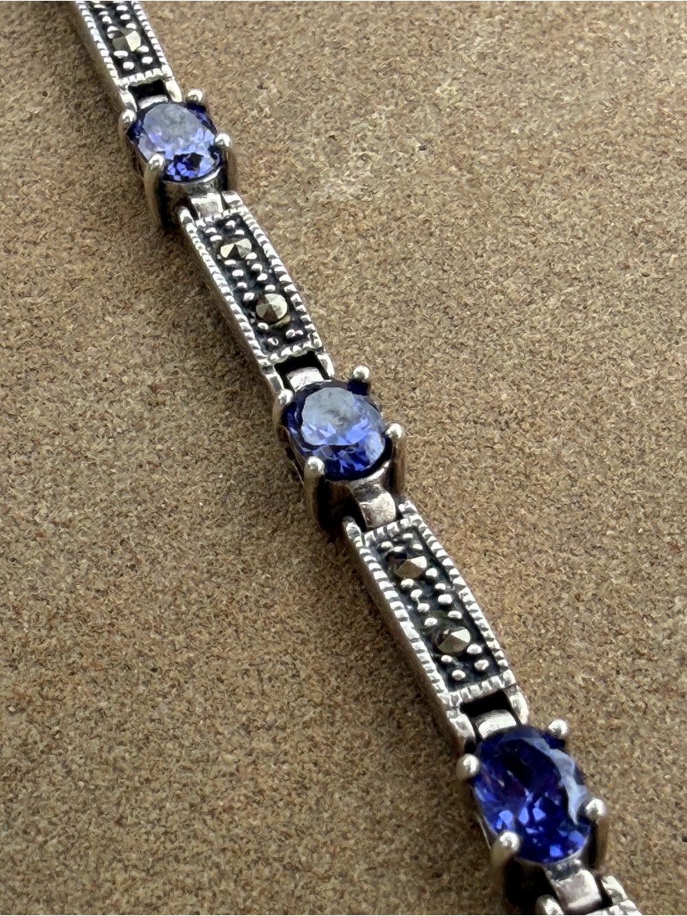 Charles Winston CW 925 Sterling Tanzanite Colored  Stones & Marcasite Bracelet